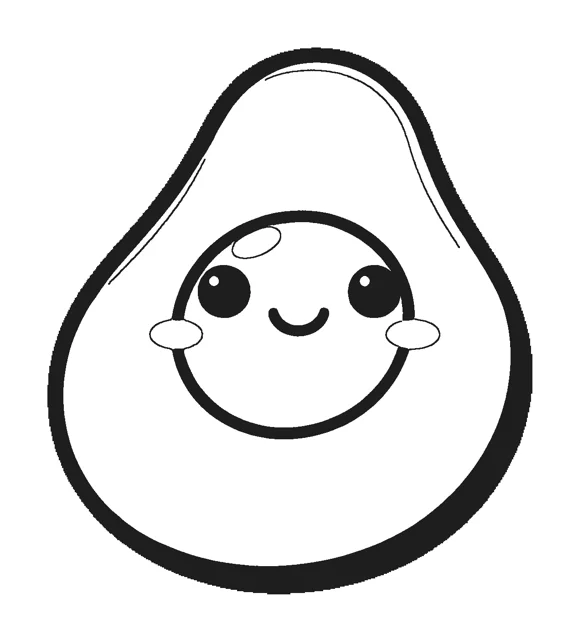 Avocado paper squishy template, black and white coloring version