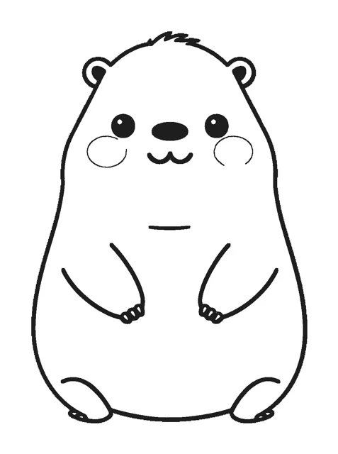 Capybara paper squishy template, black and white coloring version