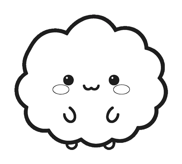 Cloud paper squishy template, black and white coloring version