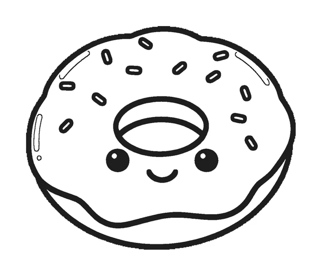 Pink Donut paper squishy template, black and white coloring version