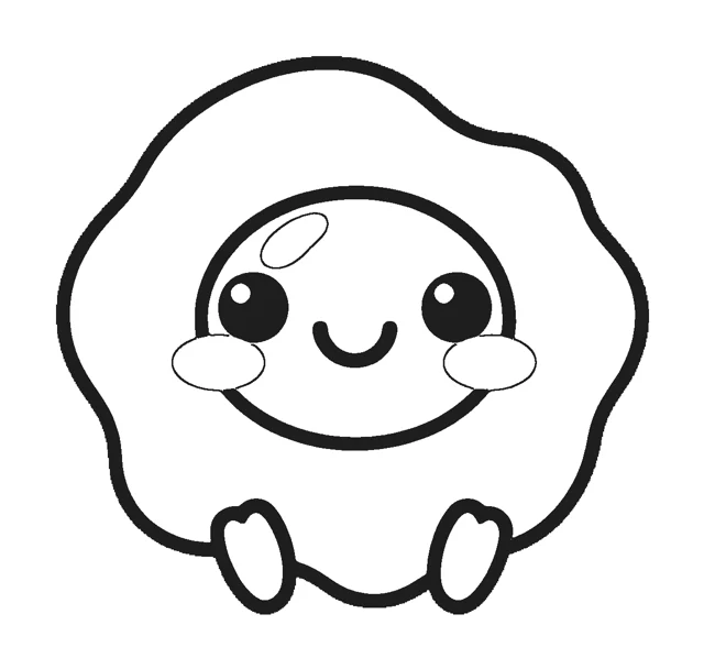 Fried Egg paper squishy template, black and white coloring version