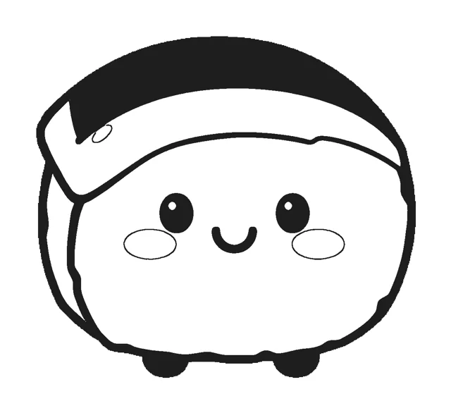 Salmon Sushi paper squishy template, black and white coloring version